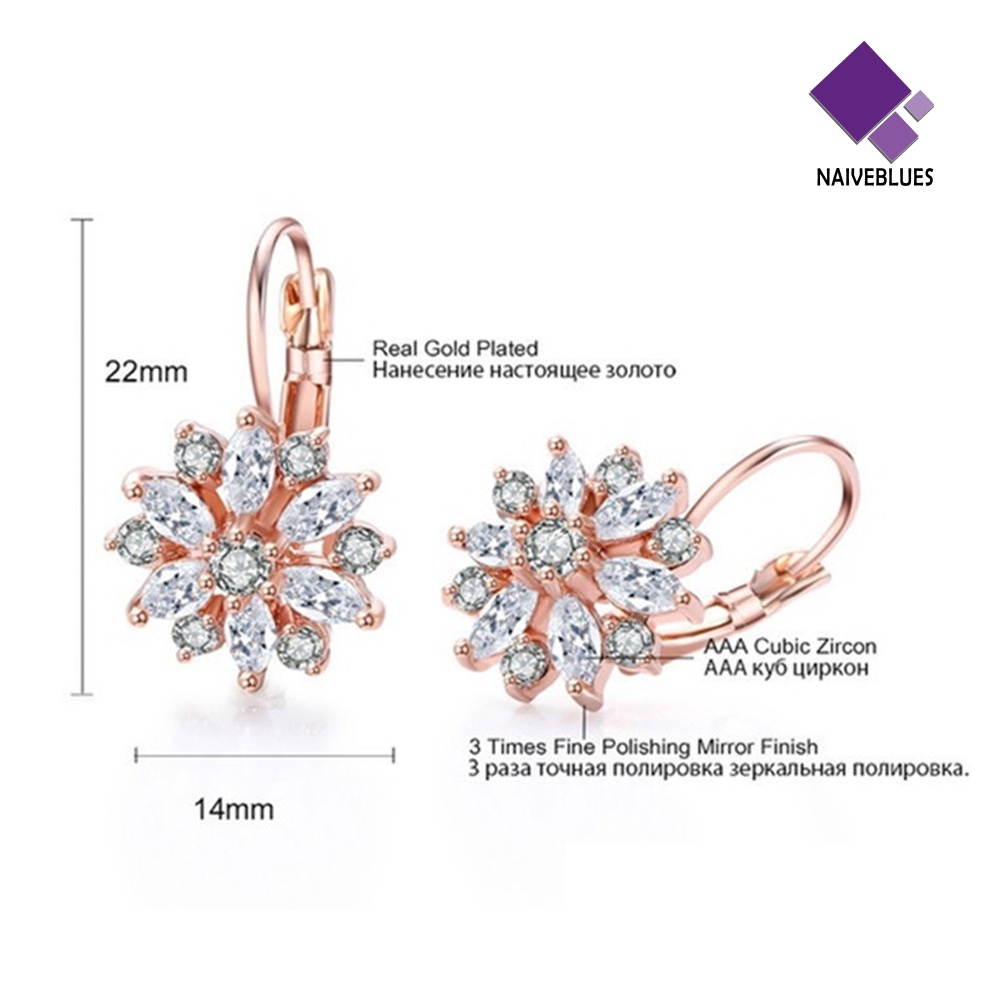 Anting Juntai Bentuk Bunga Matahari Bahan Cubic Zirconia Untuk Wanita