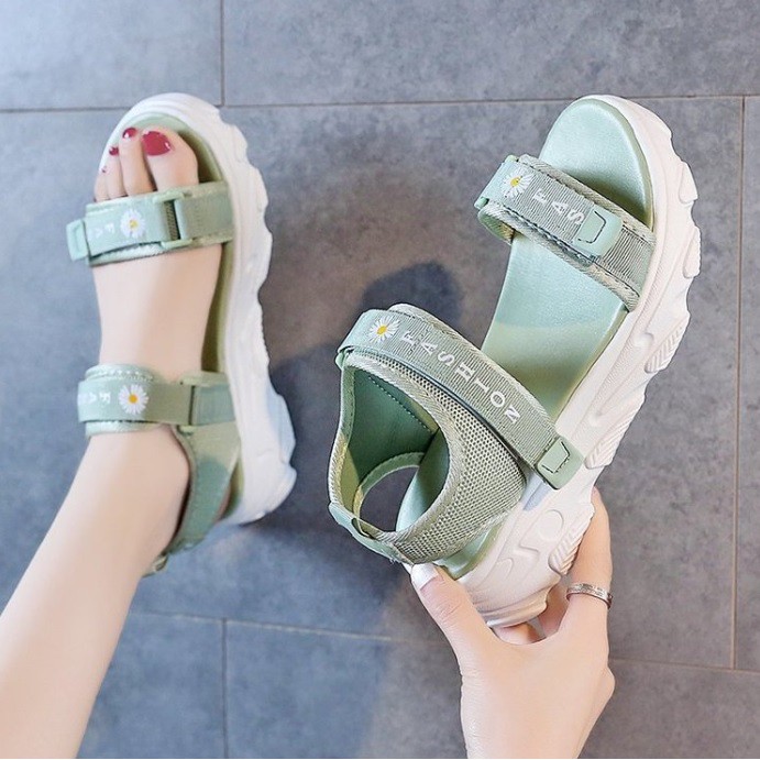 TBIG [COD] Sandal Wanita Import  2 Tali Strap FLOWER Sandal Tali Korea Style Santai Wanita