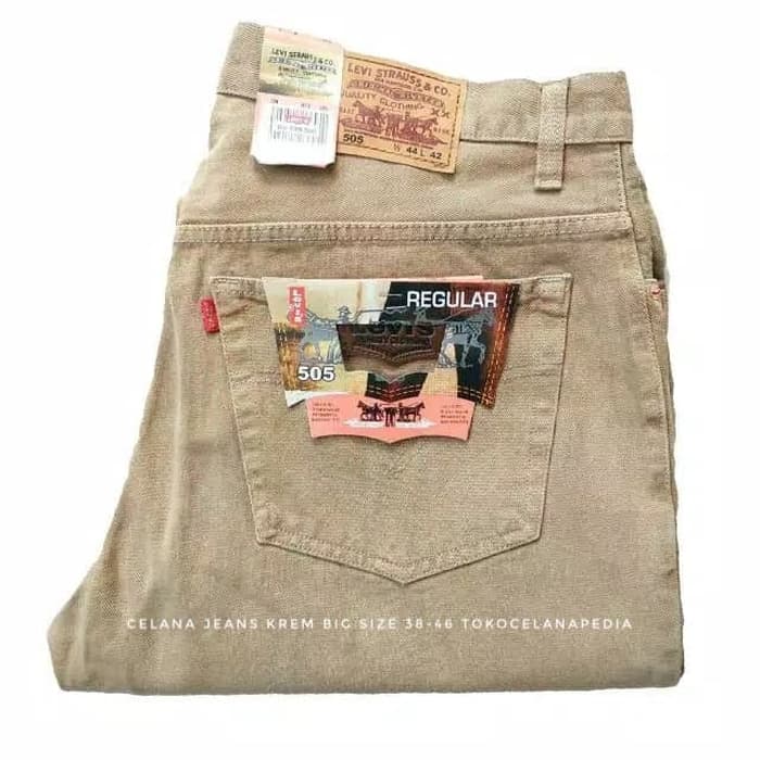 celana jeans pria big size celana pria ukuran jumbo krem - Krem, 42