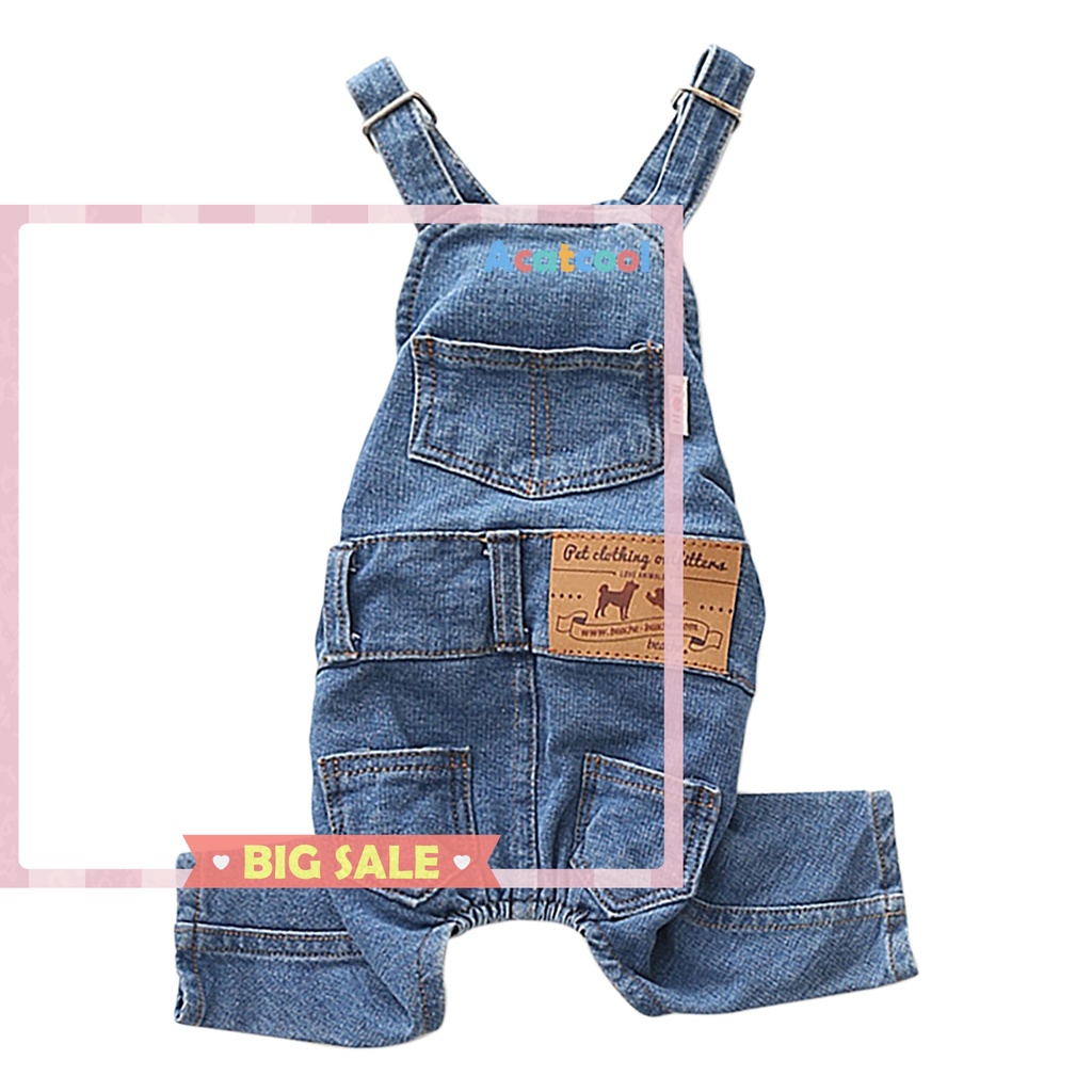 Pet Denim Jumpsuit Comfortable Full Cotton Jean Warm Rompers for Dog Cat