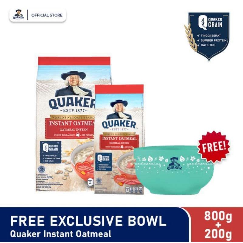 QUAKER Instant Oatmeal 800g + 200g (Free mangkok random)