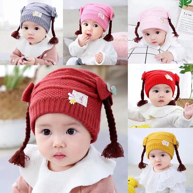 MMTOYS MB282 Topi Anak  Perempuan Rambut  Kepang Topi Bayi  