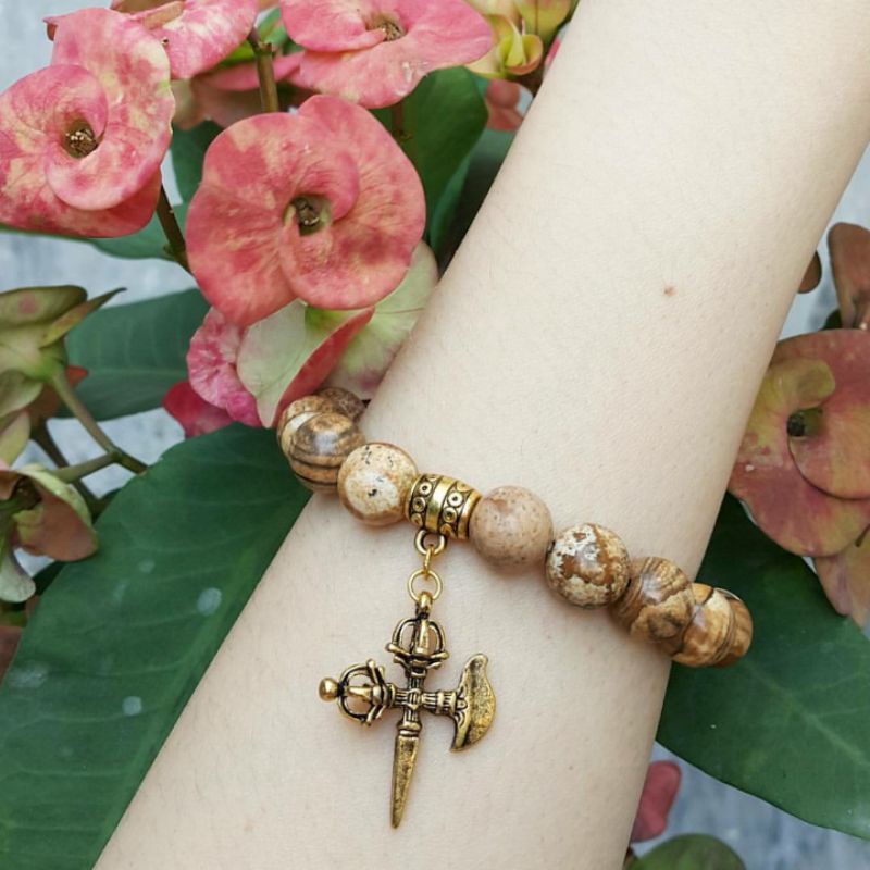 Gelang Batu Pria Panah Salib - Charm bracelet Arrow Cross Pendant