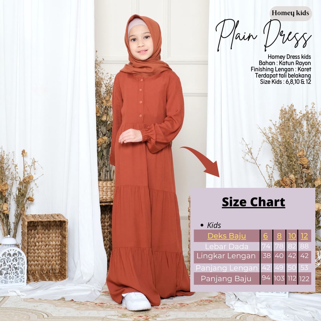 Termurah - Gamis Anak Polos Homey Anak Plain Bahan Katun Rayon Premium Nyaman Dipakai | Bisa Cod