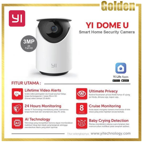 Xiaoyi YI Dome U 3MP IPCAM / IP Camera Wifi Garansi Resmi Original