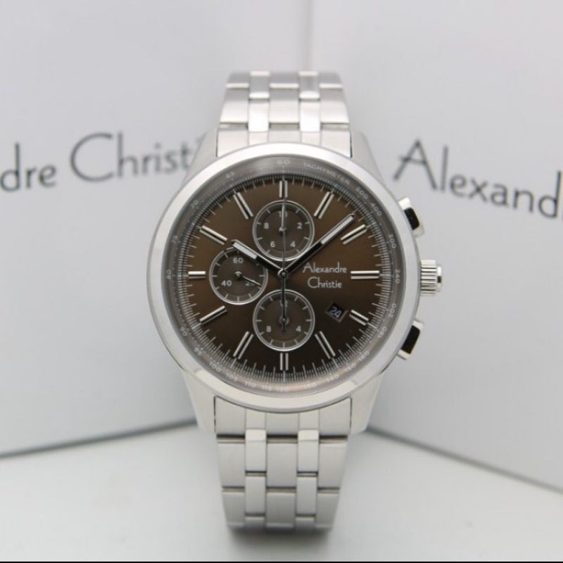 Jam Tangan Alexander Christie Pria Silver Brown ac6557