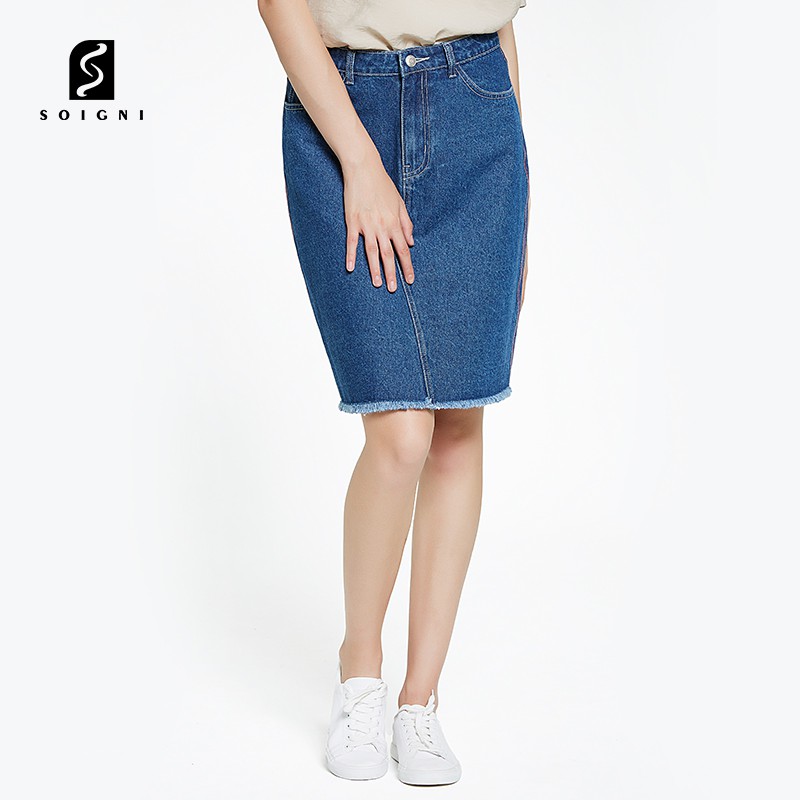 SOIGNI Celana  Pendek  Wanita Midi Jeans  Rok  Denim  Skirt 