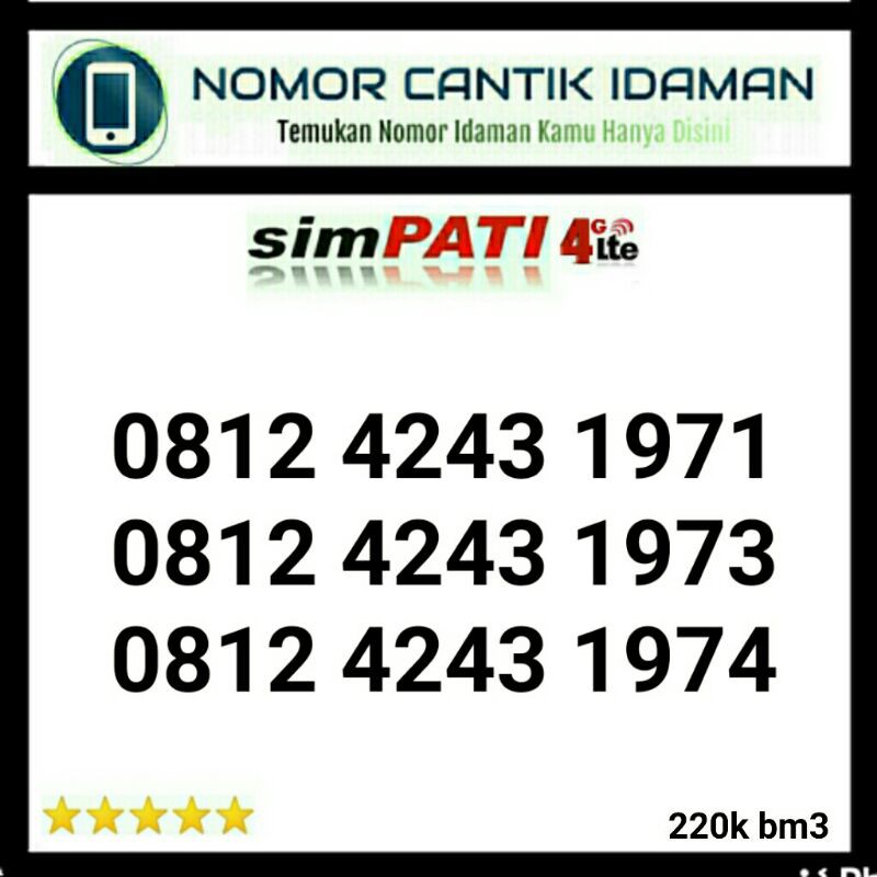 kartu perdana nomor cantik simpati 4g lte seri tahun 1979 bmi3