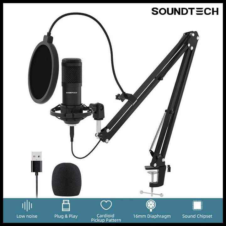 Soundtech Usb Microphone Mic Condenser Recording Streaming Podcast Pc