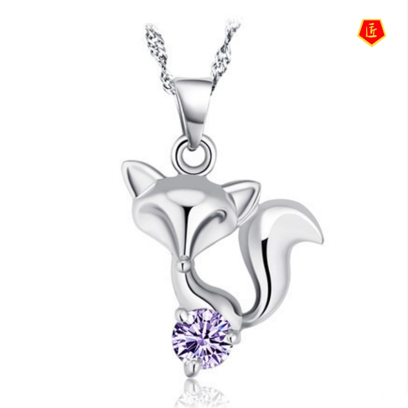 [Ready Stock]Original Silver Jewelry Necklace Female Crystal Fox Pendant Fashion