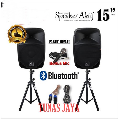 PAKET KOMPLIT SPEAKER AKTIF CRIMSON 15 inch BLUETOOTH Type SOUL 15