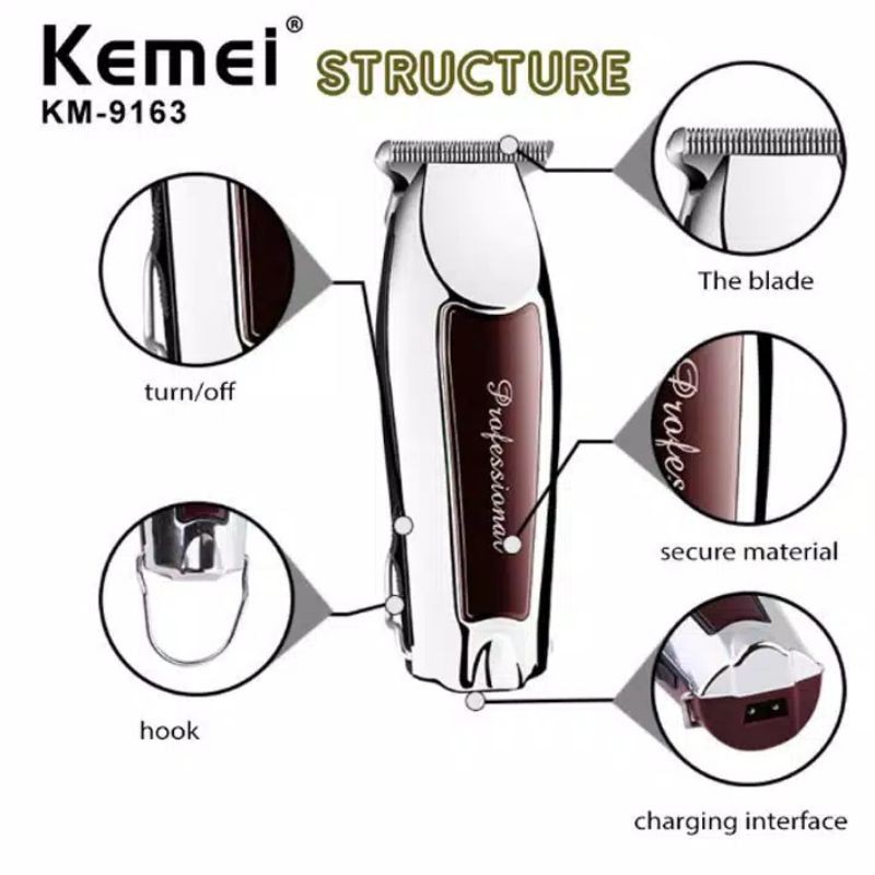 ORIGINAL KEMEI KM-9163 ALAT MESIN CUKUR WIRELESS RAMBUT JENGGOT KUMIS / KEMEI KM-9163 / MESIN CUKUR