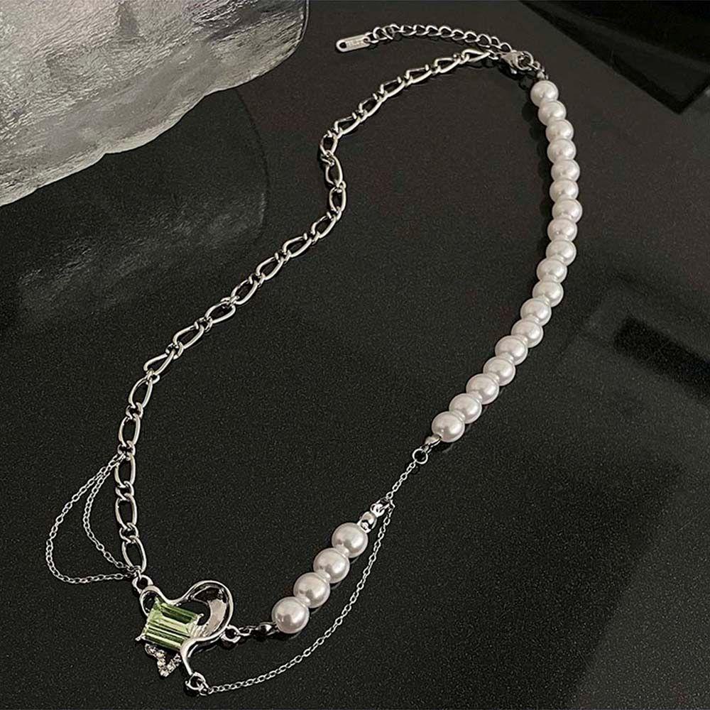 MXBEAUTY Cinta Jahitan Kalung Mutiara Kreatif Klasik Vintage Perak Pacar Pengantin Perhiasan Tulang Selangka Choker Gadis Korea Style Necklace