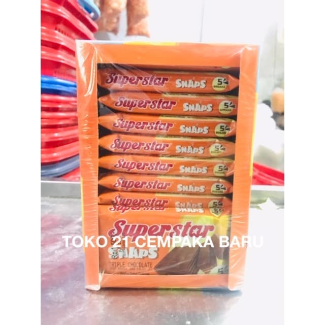 

KERING-KUE- SUPERSTAR SNAPS 1 BOX ISI 12 PCS |BISKUIT WAFER SUPERSTAR COKLAT MURAH -KUE-KERING.