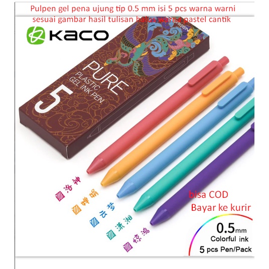 

Pulpen gel pena ujung tip 0.5 mm isi 5 pcs warna warni sesuai gambar hasil tulisan halus warna pastel cantik