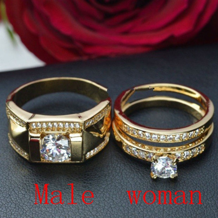 Cincin Berlian Pasangan Gaya Eropa Amerika Fashion Pria Wanita Populer Ring Jewelry