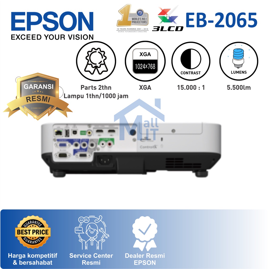 (PACKING KAYU) PROYEKTOR EPSON EB-2065 EB2065 EB 2065 PROYEKTOR BAGUS BERKUALITAS 3LCD GARANSI RESMI