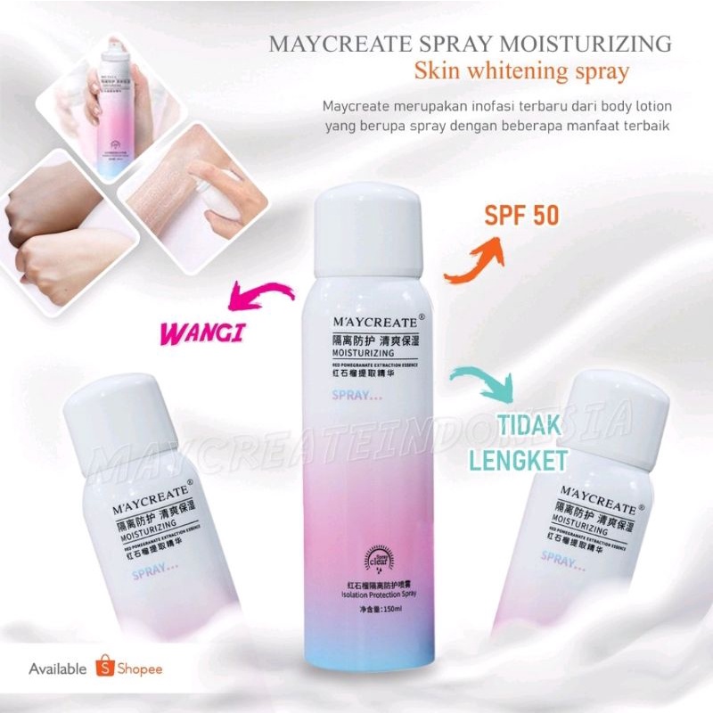 MAYCREATE WHITENING SPRAY 150 ML  MOISTURIZING PEMUTIH ORIGINAL