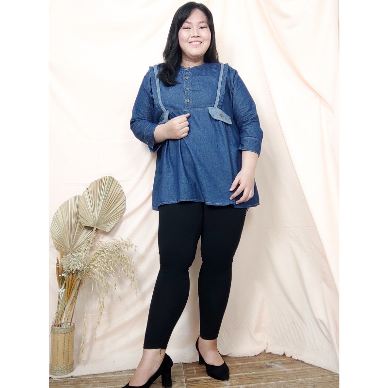 SB Collection Atasan Blouse Juita Jeans Jumbo Wanita All Size Tersedia Biru Tua dan Muda