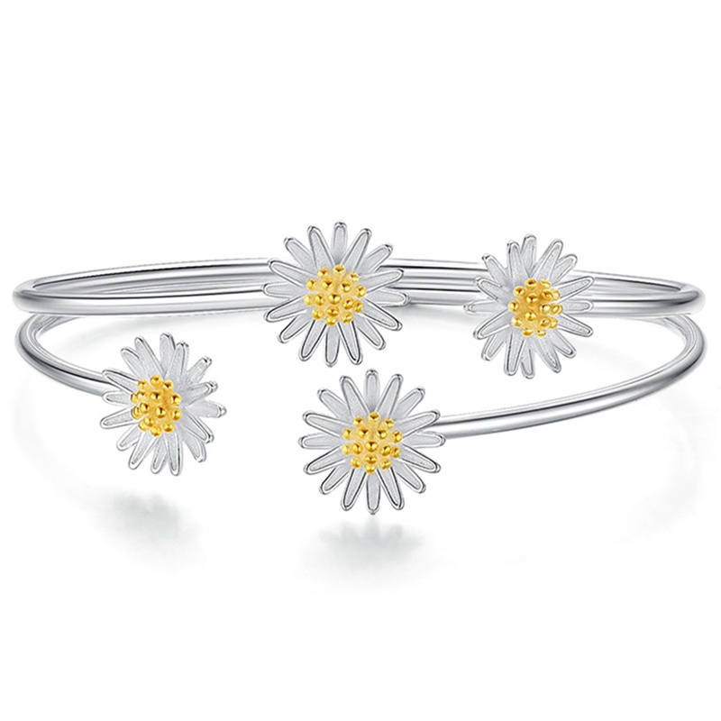 Gelang Tangan Sterling Silver 925 Adjustable Motif Bunga Daisy Untuk Wanita