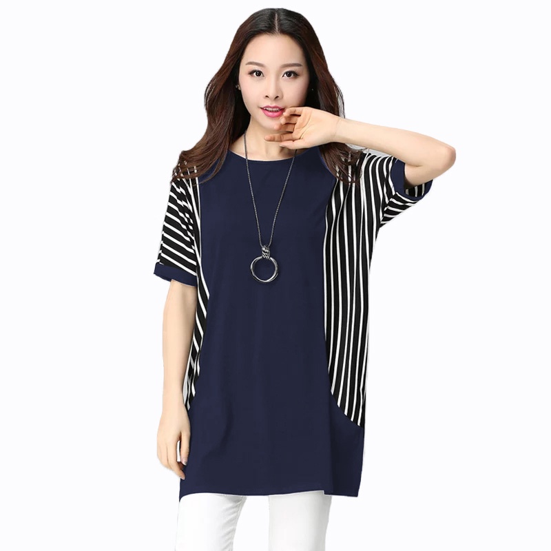 Blouse Tangan Pendek Wanita Gaya korea Kombinasi Salur - XSHOP Carol