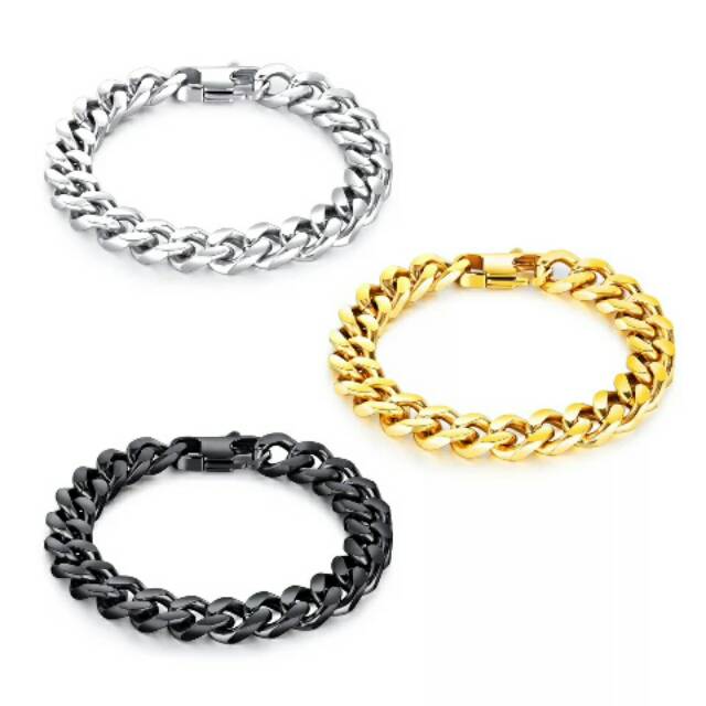 Gelang Kores Korea Titanium Stainless Lapis Emas Anti Karat Berkualitas Model Rantai Pria Laki