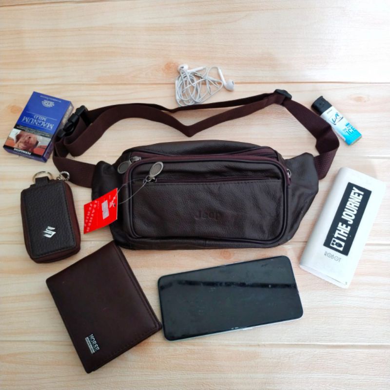 Tas jeep waistbag kulit asli bergaransi