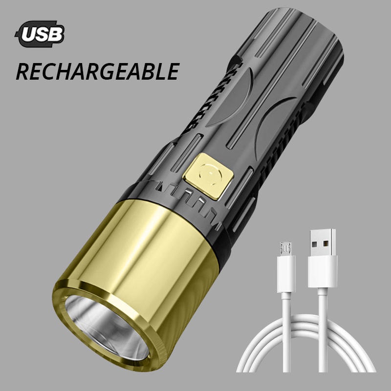 Lampu Senter LED Portable Tahan Lama Dengan USB Rechargeable Untuk Outdoor