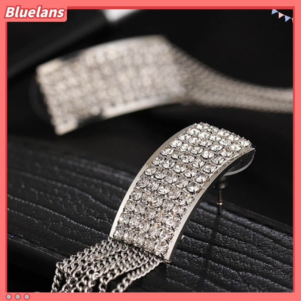 Anting Stud Juntai Panjang Hias Berlian Imitasi Untuk Wanita