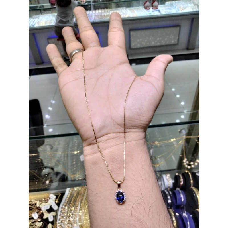 kalung emas 750 italy berliontin batu biru