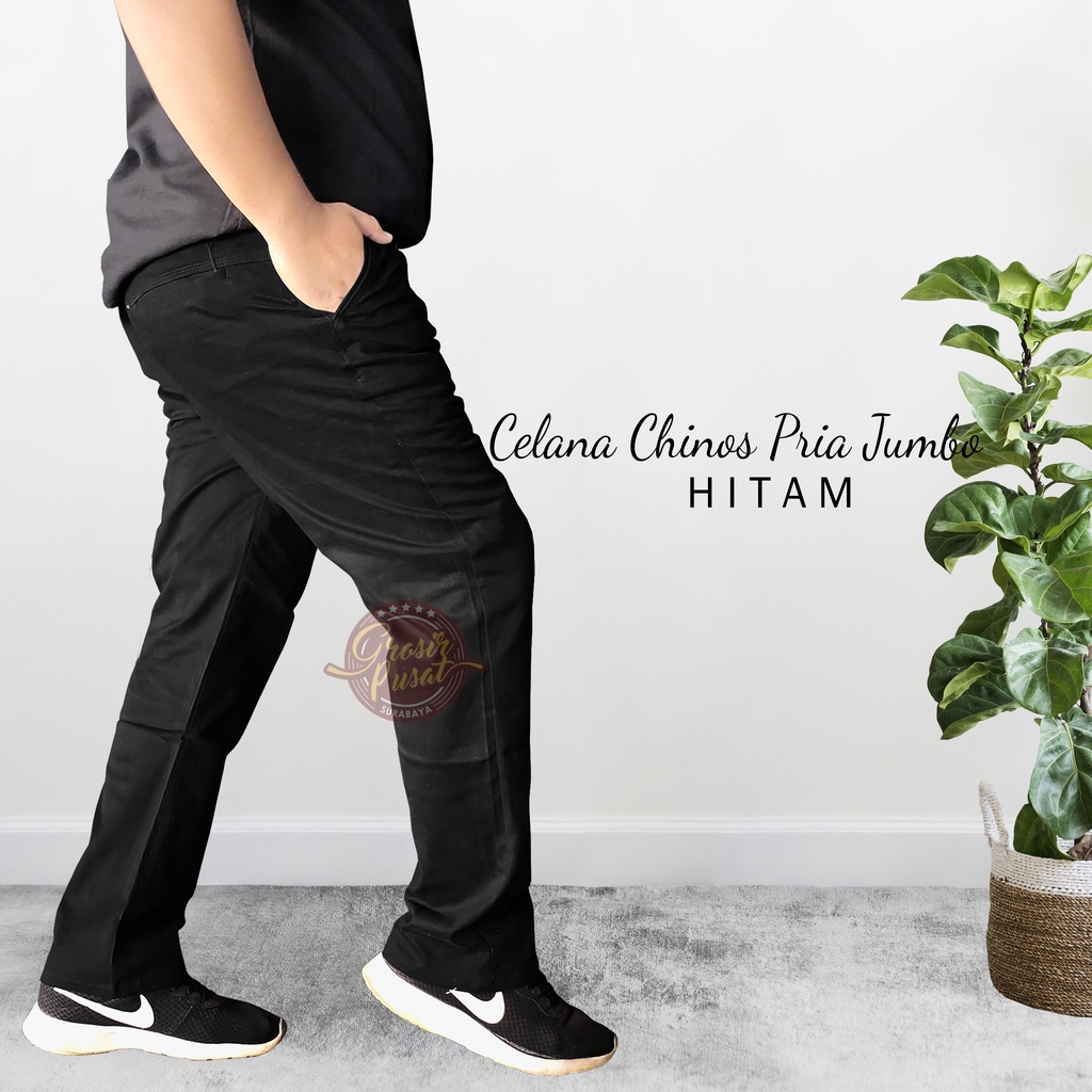 Celana Chino Chinos Hitam Pria Big Size Super Jumbo 39 - 56