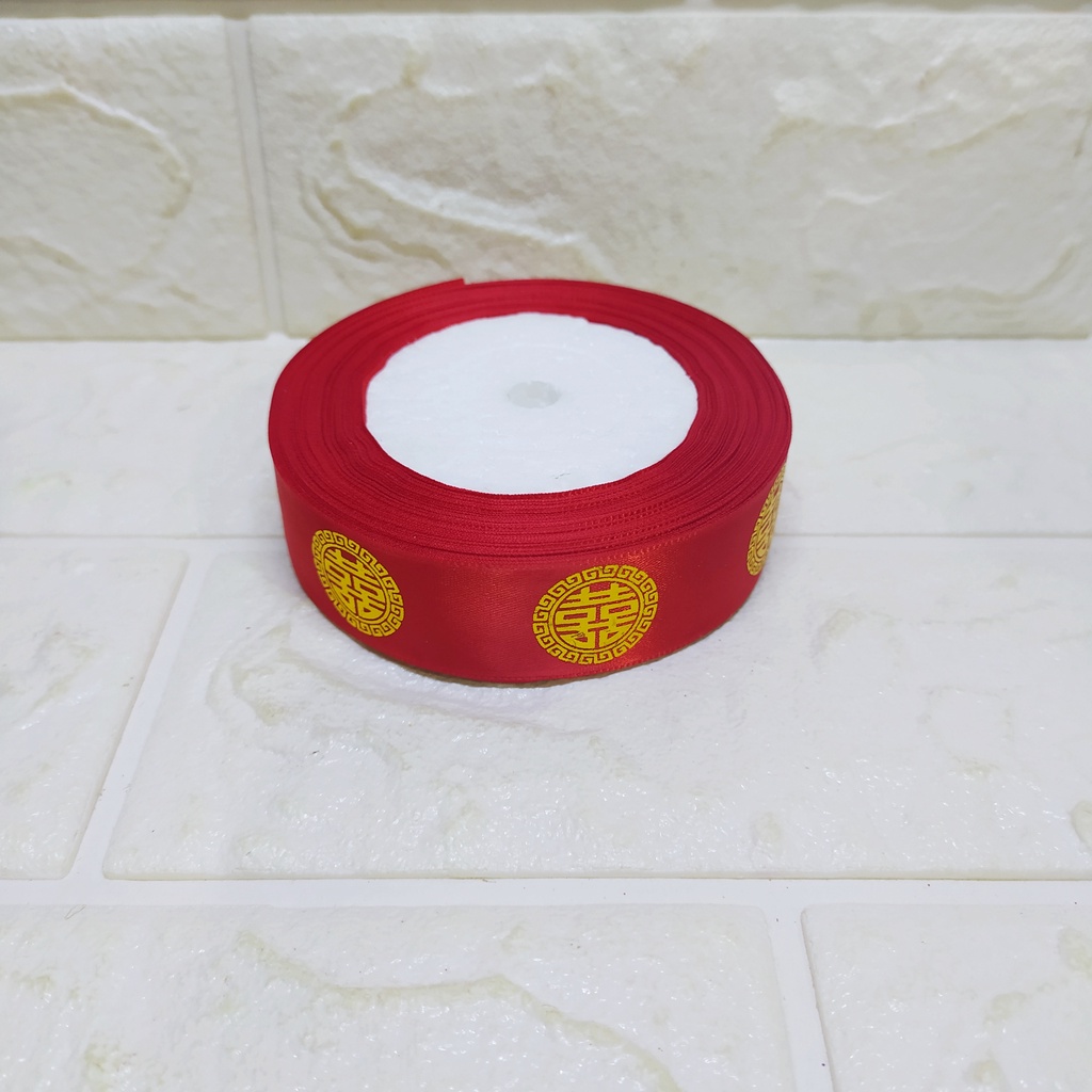 Pita  Kawin Satin Sanghi suangsi HI  1 inch - Pernikahan Kebahagiaan Perayaan Hantaran (20 yard)