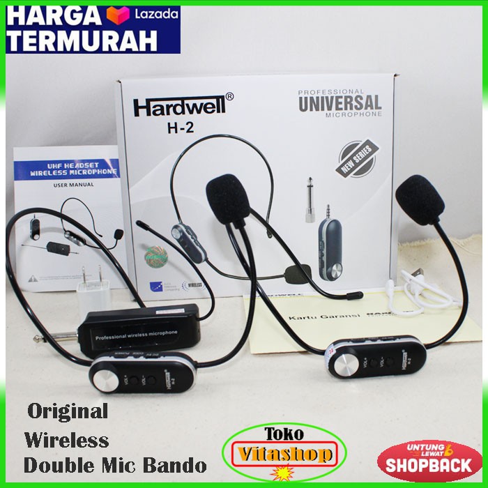 MICROPHONE HARDWELL H-2 MIK WIRELESS MIC BANDO MIKROPON 2 HEADSET ASLI MIKROFON