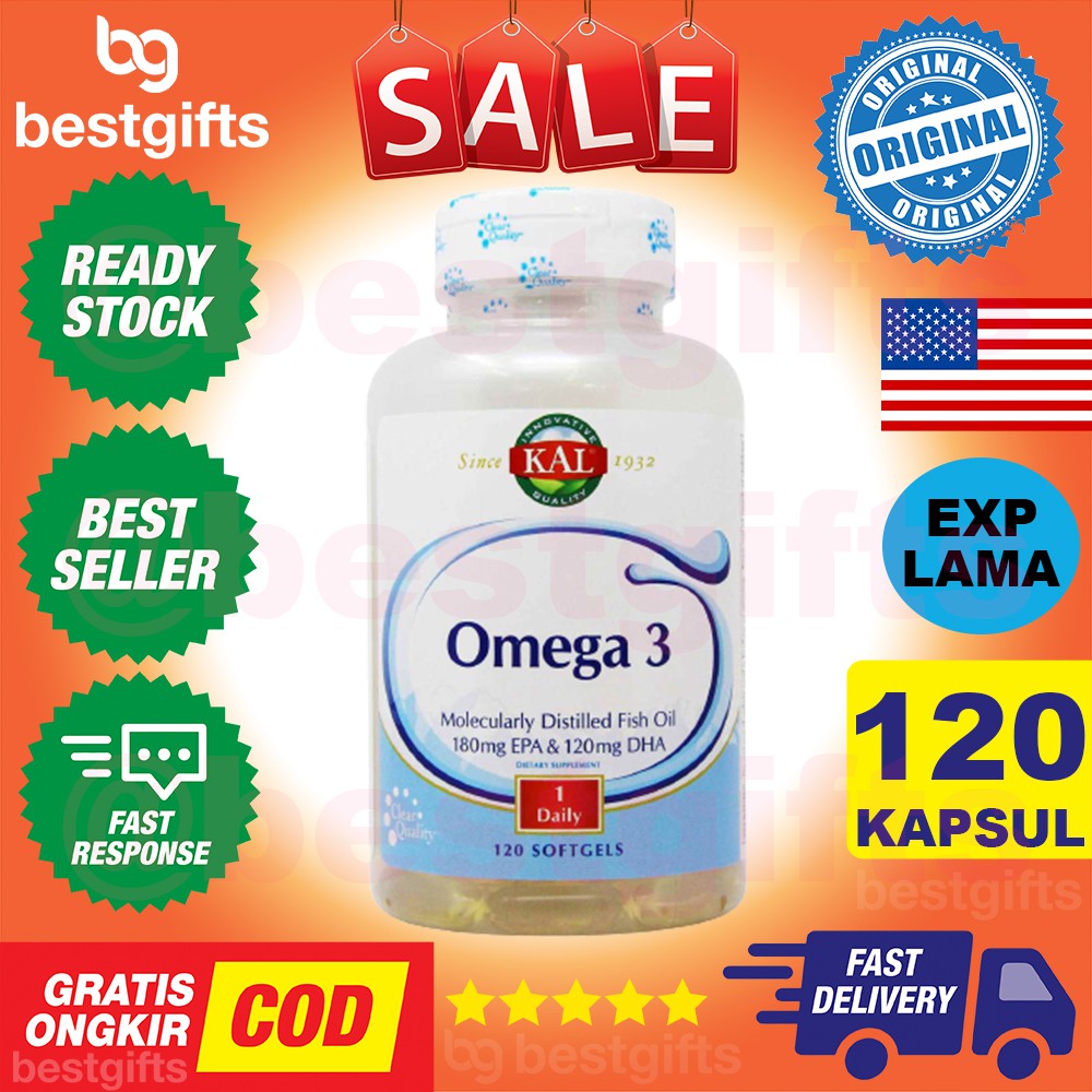 KAL OMEGA 3 FISH OIL MINYAK IKAN MENURUNKAN KOLESTEROL TEKANAN DARAH NYERI SENDI OTAK 120 KAPSUL