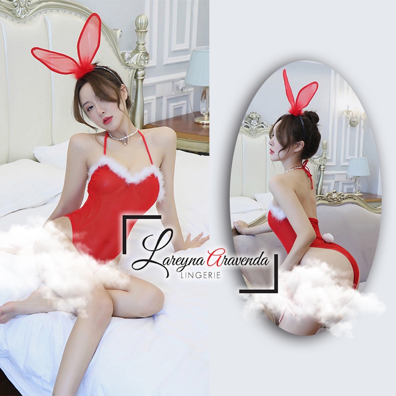 Set Lingerie + Bando Seksi Model Costume Red Bunny LG414