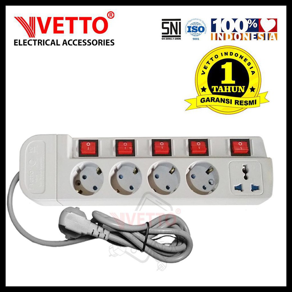 Stop Kontak VETTO MS5 MS-5 3M Multi Socket (5 Lubang 3 Meter)