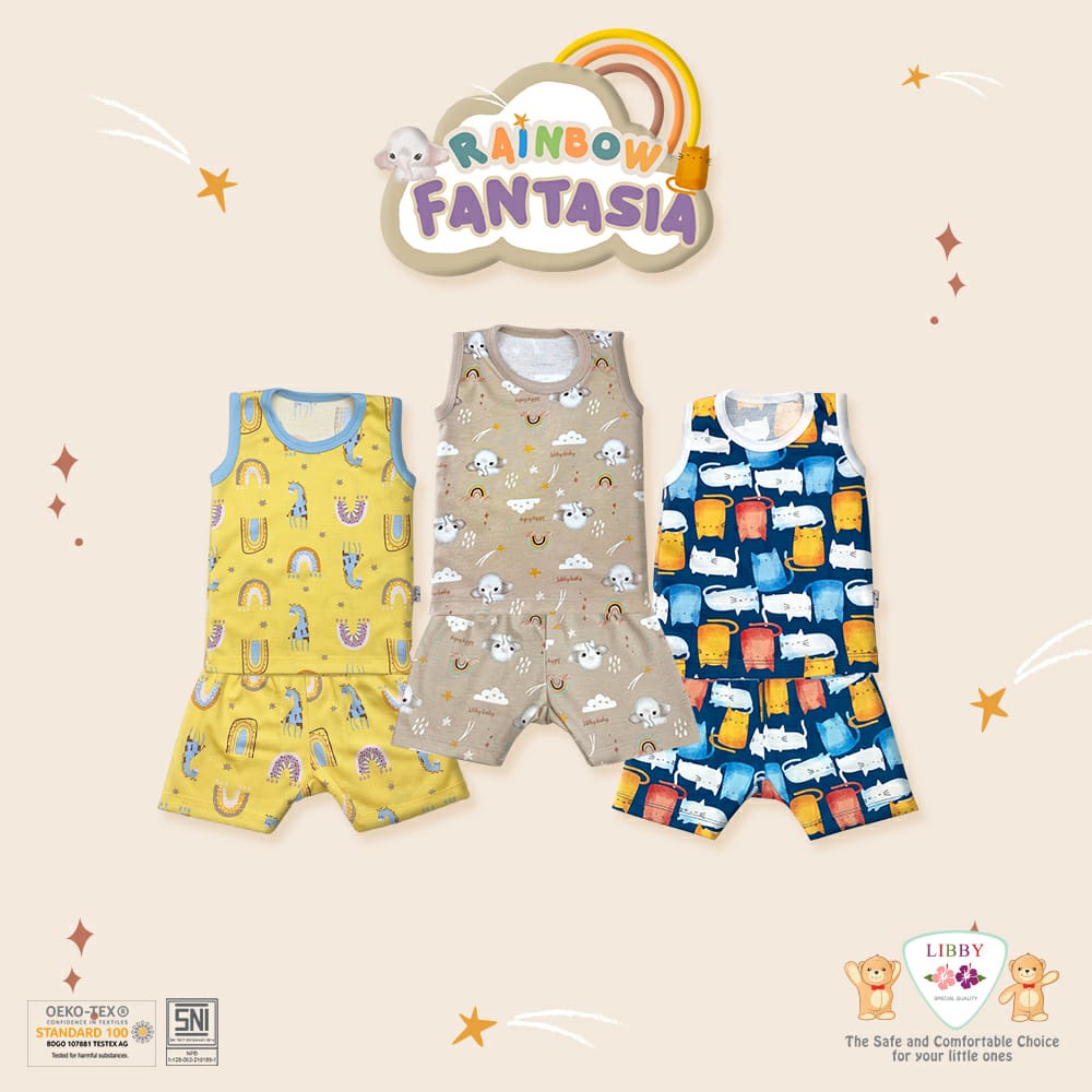 Libby Stelan Singlet + Celana Pendek SML Lengan Kutung / Pakaian Bayi &amp; Anak