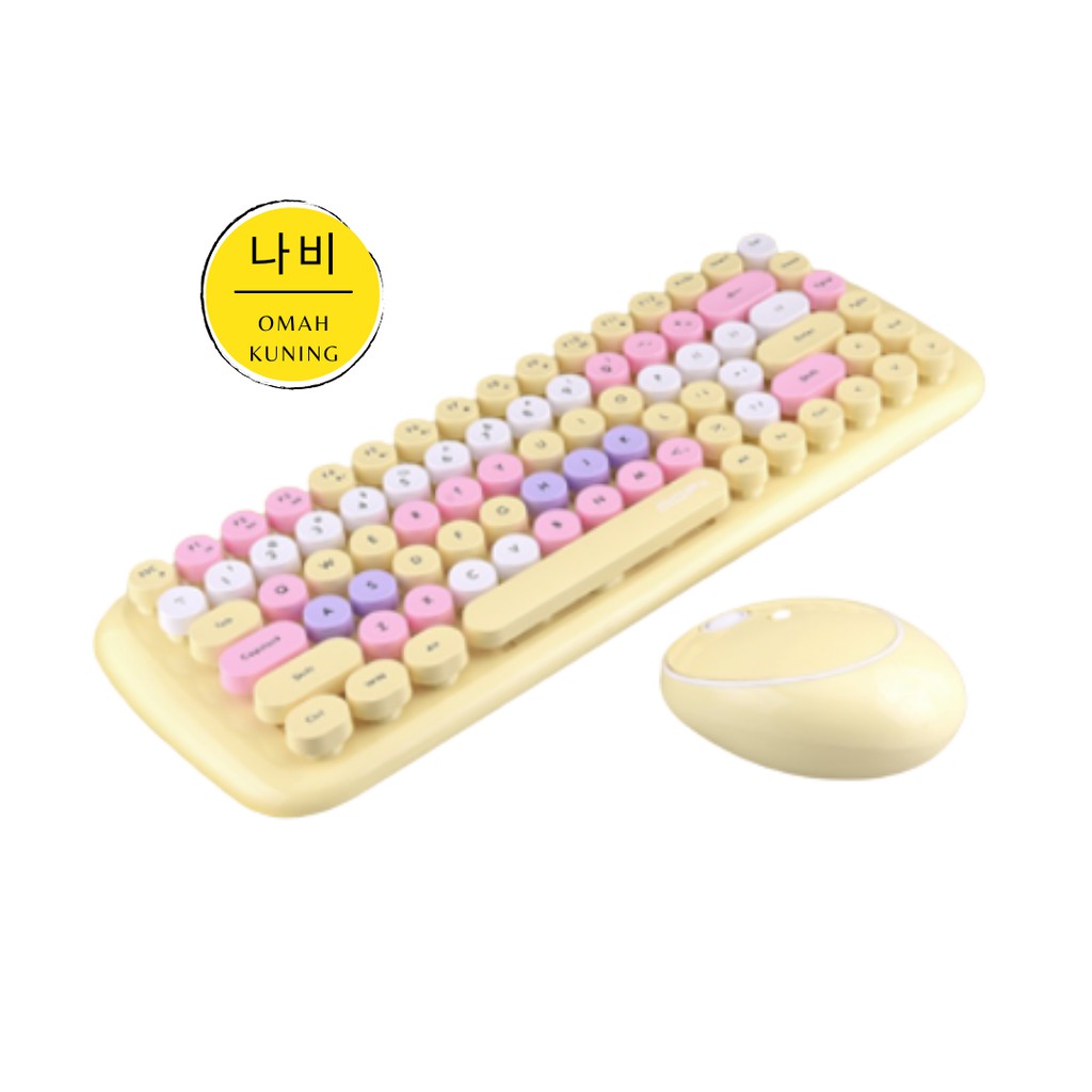 KEYBOARD & MOUSE SET PREMIUM MODEL RETRO TYPE WRITER WIRELESS 2.4G SB11 WARNA WARNI OMAH KUNING