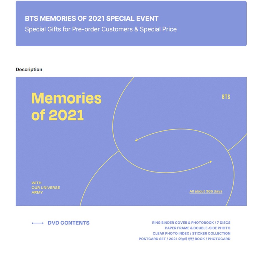 [ Ready stok] BTS Weverse Memories of 2021 DVD/Bluray/Digital Code