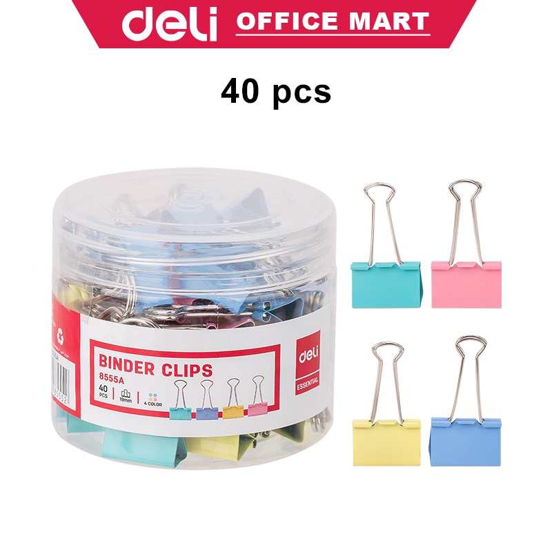 Deli Binder Clip 40 Pcs Klip Kertas Binder Klip 19mm 4 Warna Kebutuhan Kantor Binder Clips