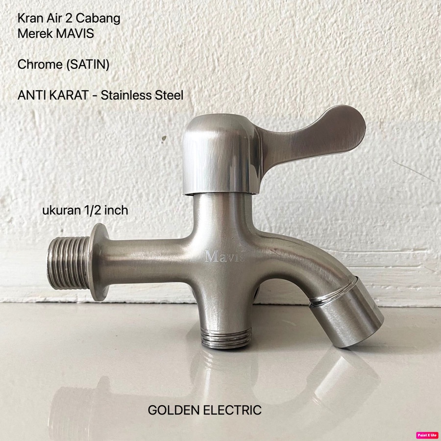 Kran Keran Air Tembok 2 Cabang Stainless Steel 1/2 inch Satin 1/2'