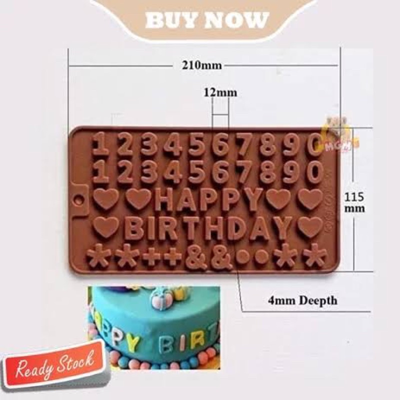 cetakan coklat silikon angka / happy birthday / cetakan kue jelly