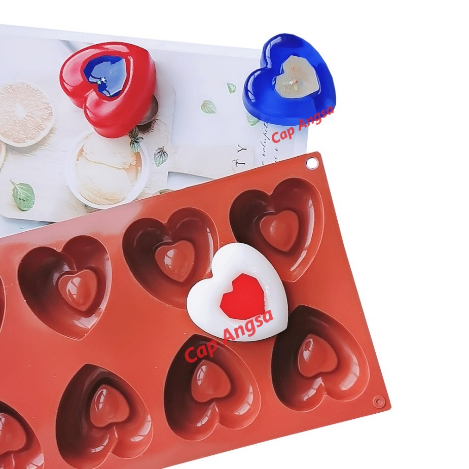 CETAKAN SILIKON HATI DONAT 3D SILICONE MOLD LOVE HEART DOUGHNUT DONUT JELLY AGAR COKLAT SILICON MOULD 8 CAVITY