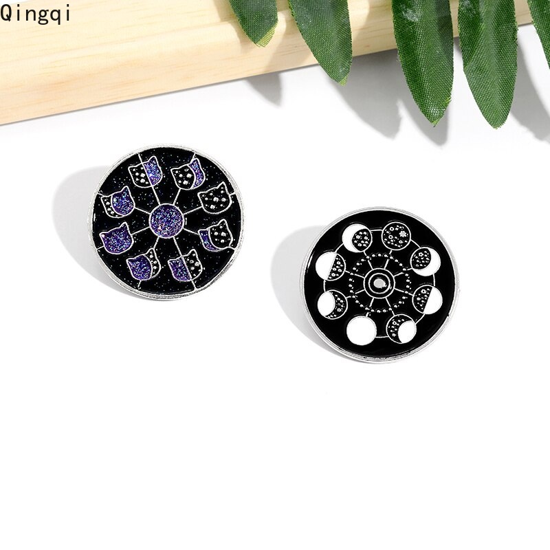 Bros Pin Enamel Bentuk Gerhana Lunar Ferris Bulat Untuk Hadiah Teman