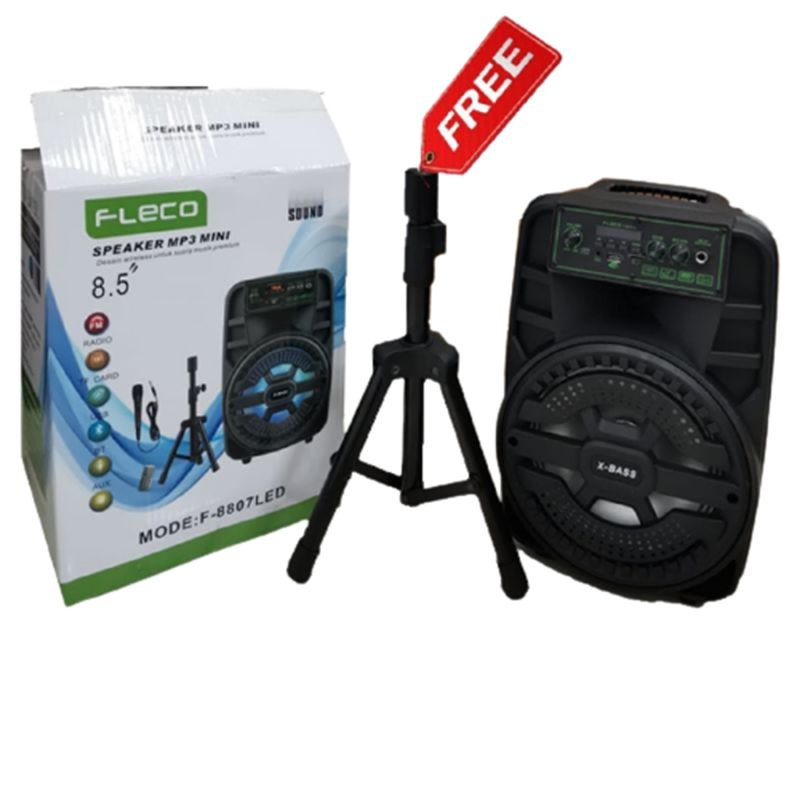 Speaker Active Portable Fleco F-8807LED 8.5&quot; Free Mic &amp; Tripod