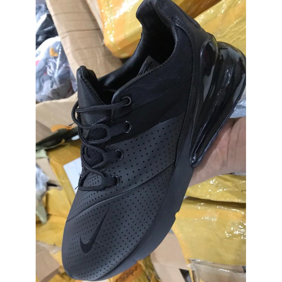 Nike Air Max 270 Leather Triple Black Sneakers Sepatu Jalan Pria
