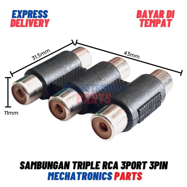 [5755] Sambungan Triple RCA 3Port 3Pin