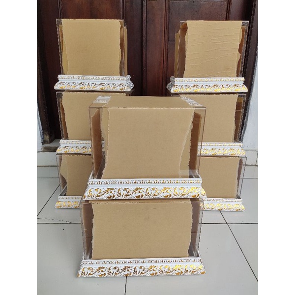 PROMO LAUNCHING 10 box hantaran baki 6 cm kotak seserahan tutup akrilik tray fiber ukir emas silver 