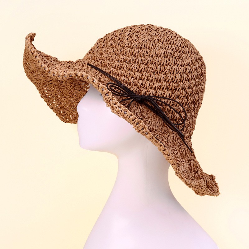 TPCO topi pantai cokelat rajut straw sunscreen hat lace korea jepang import anti matahari