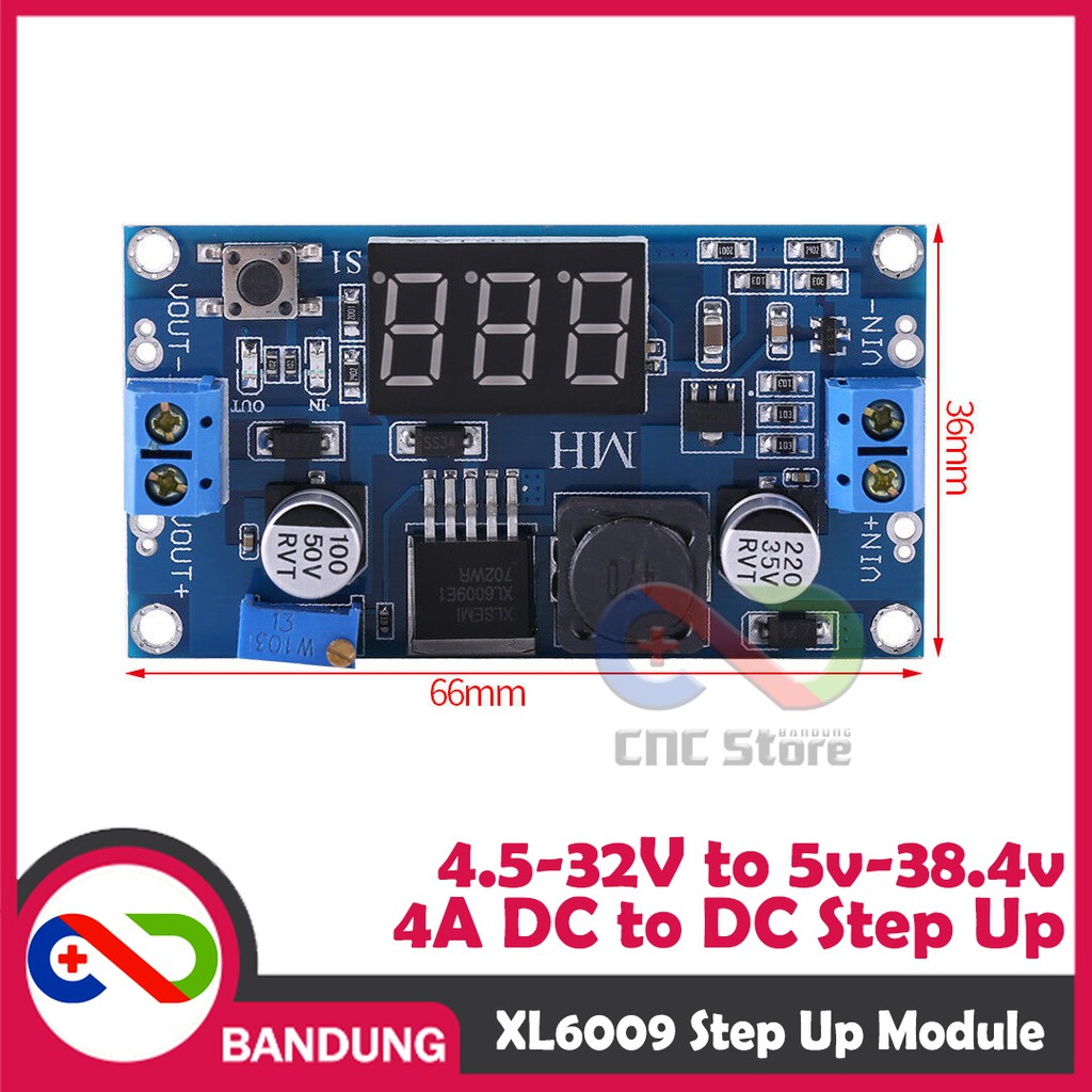 MODULE STEP UP STEP-UP XL6009 ADJUSTABLE DC TO DC BOOST CONVERTER 4A VOLTMETER